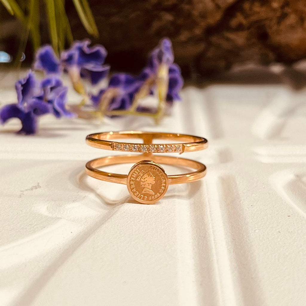 Rose Gold Plated Coin & Crystal Ring