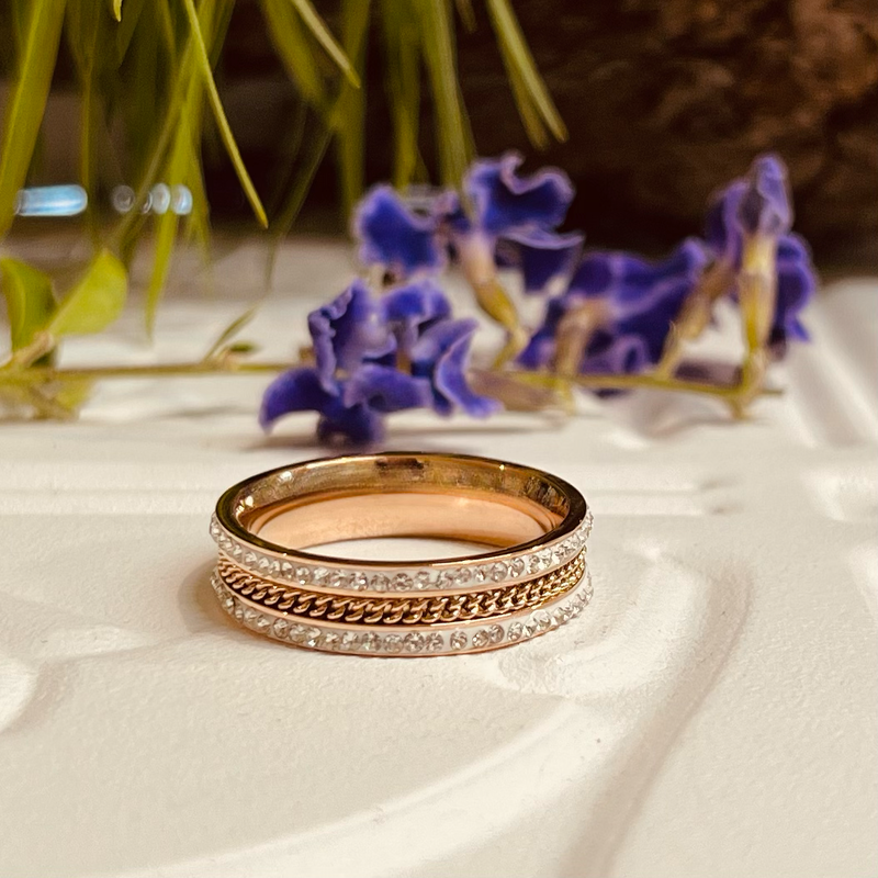Rose Gold Plated Stainless Steel & Cubic Zirconia Ring