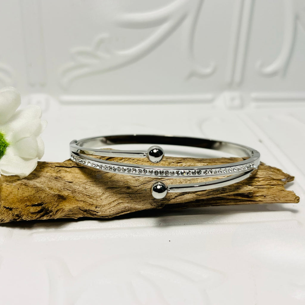 Silver Bangle With Clear Crystals