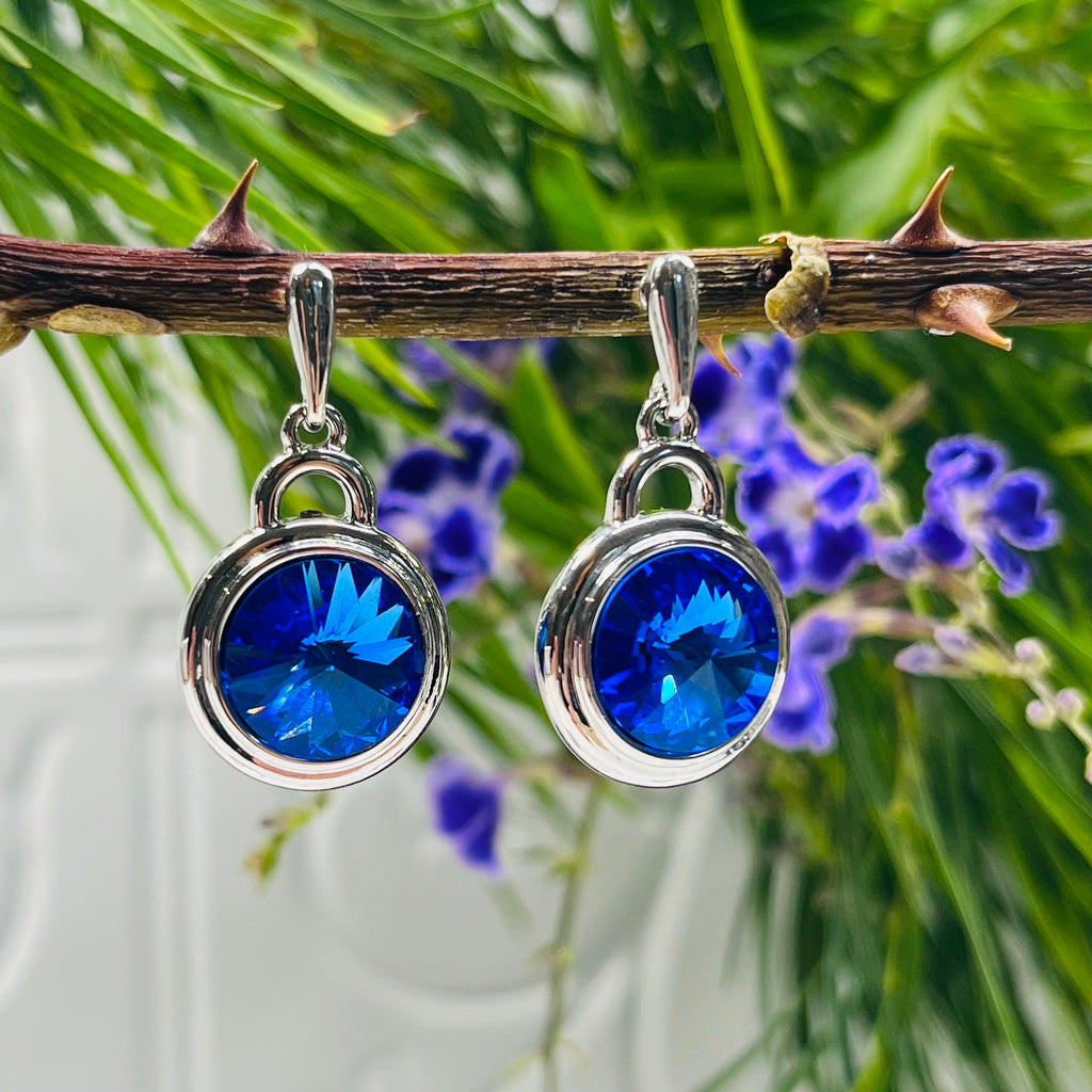 Silver Royal Blue Crystal Round Necklace & Earring Set