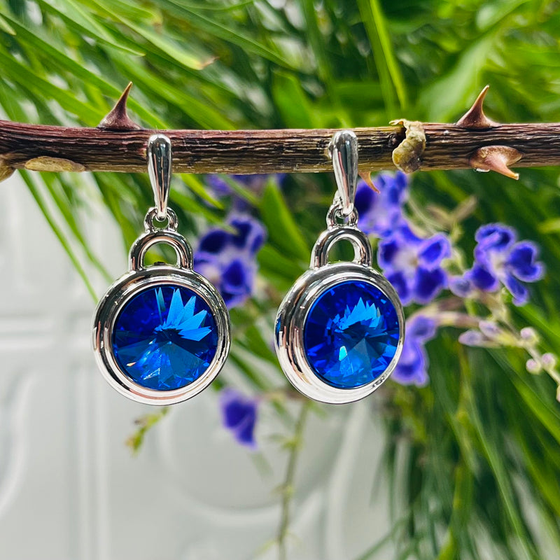 Silver Royal Blue Crystal Round Necklace & Earring Set