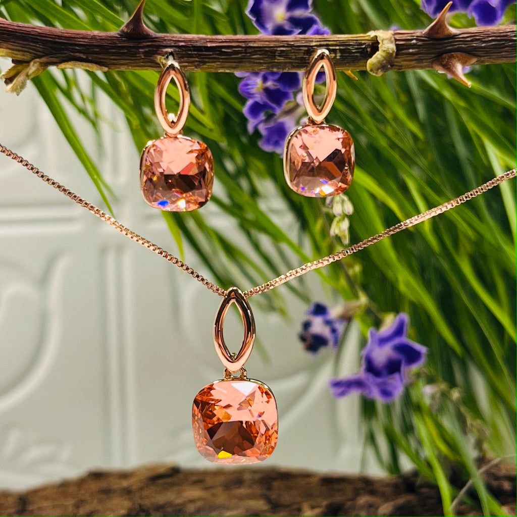 Rose Gold Platinum Plated Coral Necklace & Earring Set
