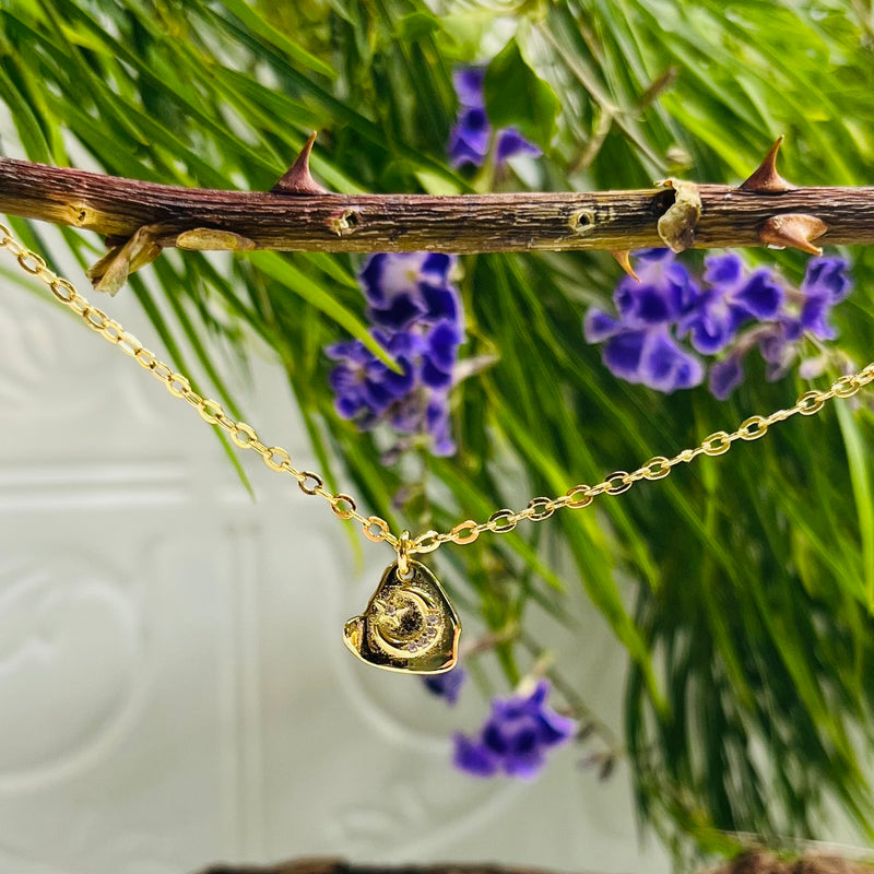 Gold Tiny Moon Pendant Necklace With Complimentary Earrings