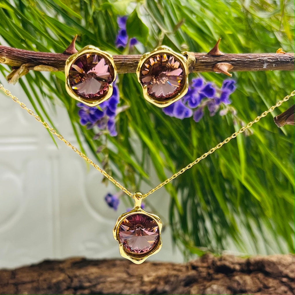 Gold & Burgundy Earring & Necklace Set