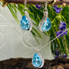Platinum Plated Aquamarine Crystal Pendant & Earring Set