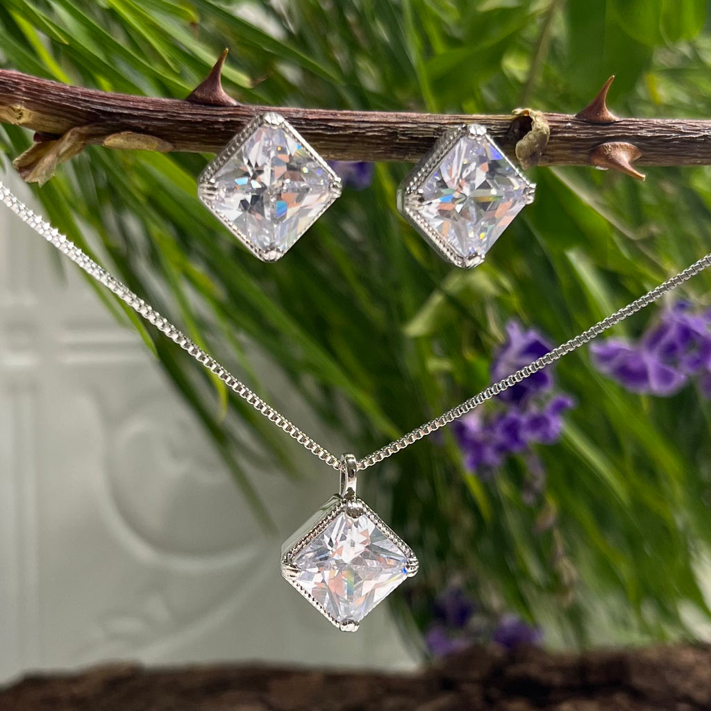 Silver & Clear Crystal Necklace & Earring Set
