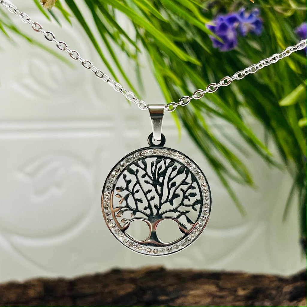 Cubic Zirconia Stainless Steel Tree of Life Set