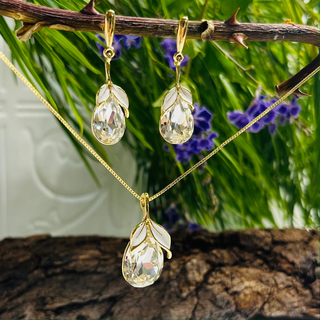 Platinum Plated Gold Necklace & Earring Set