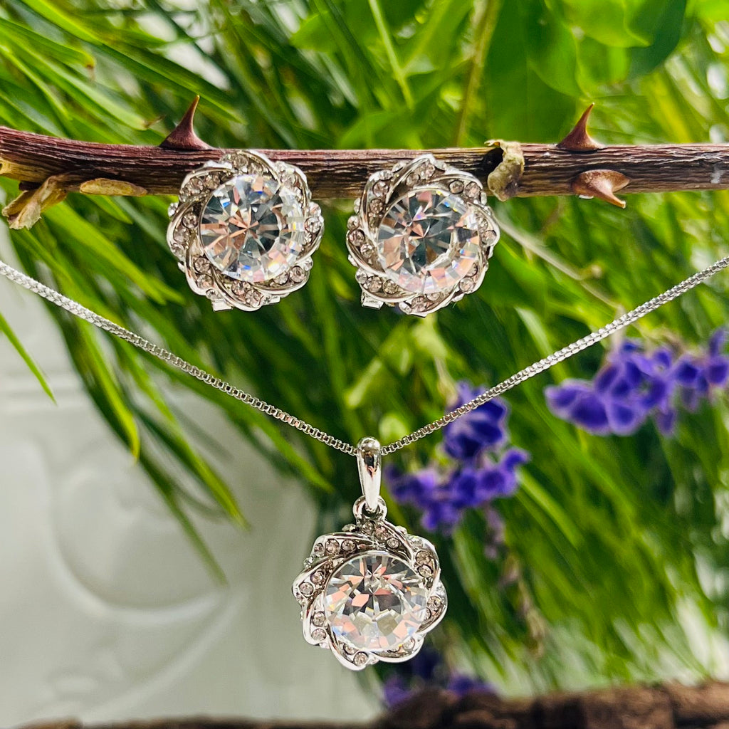 Silver & Clear Crystal Necklace & Earring Set