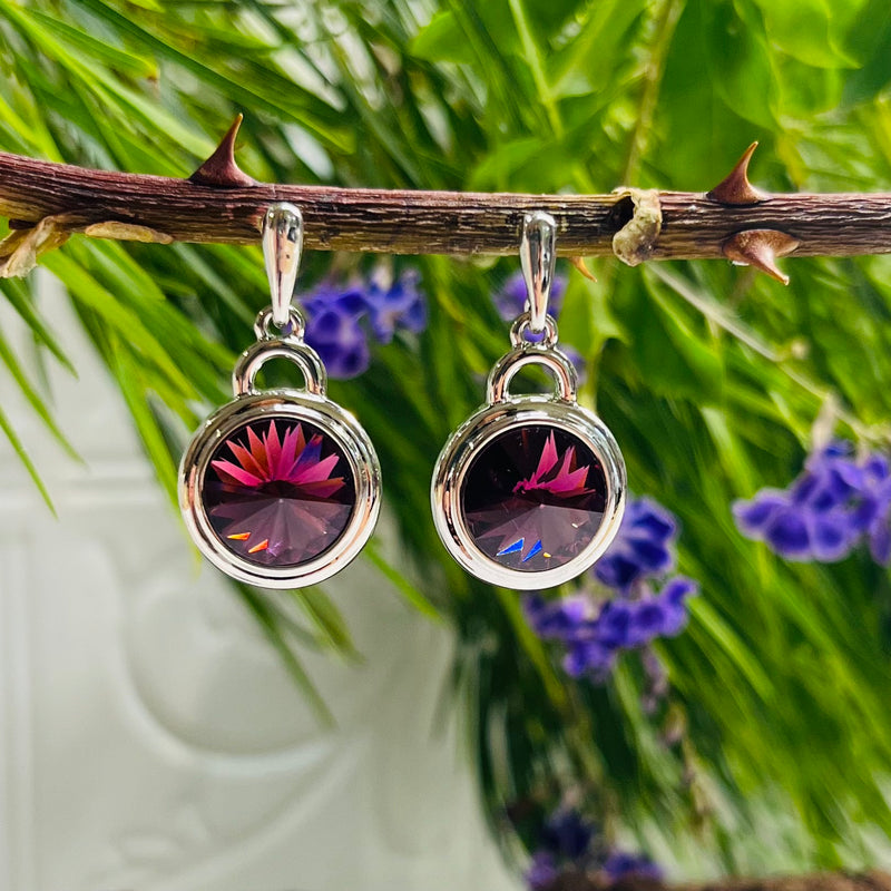 Silver Platinum Plated Purple Necklace & Earring Set