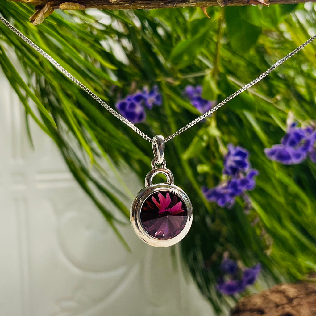 Silver Platinum Plated Purple Necklace & Earring Set