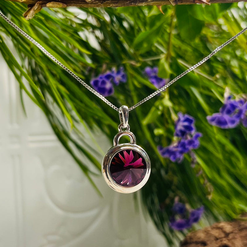 Silver Platinum Plated Purple Necklace & Earring Set