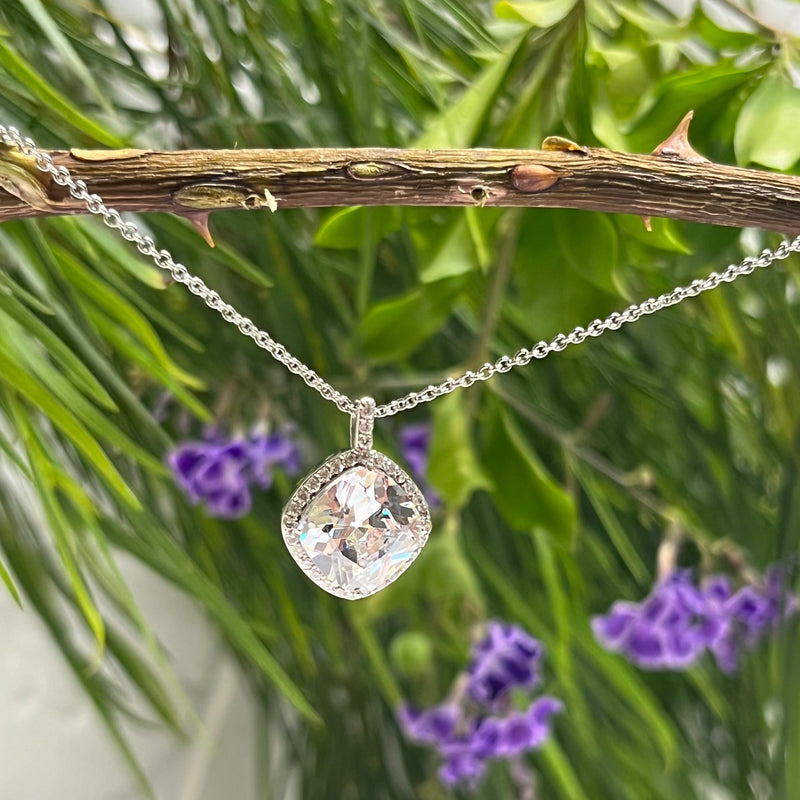 Silver Square Shaped Necklace & Earring Set