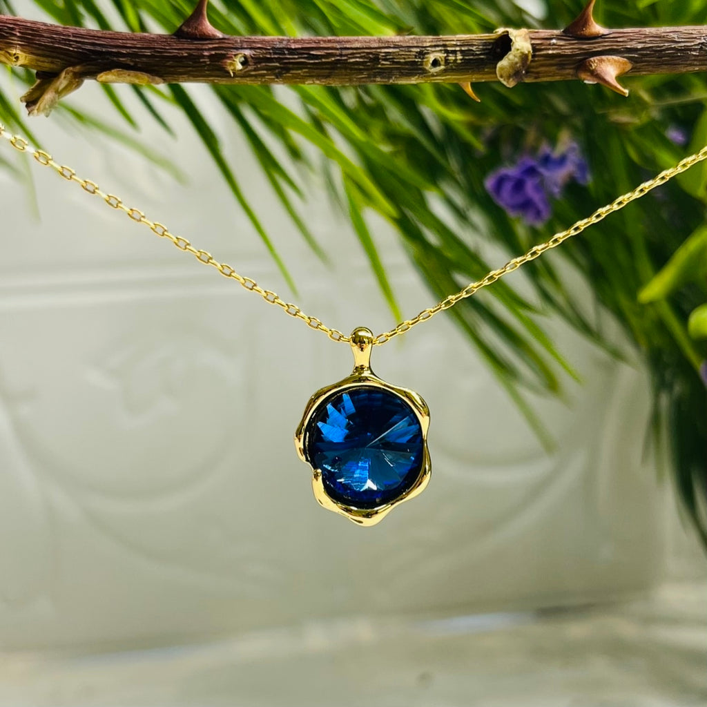 Gold & Brilliant Royal Blue Earring & Necklace Set