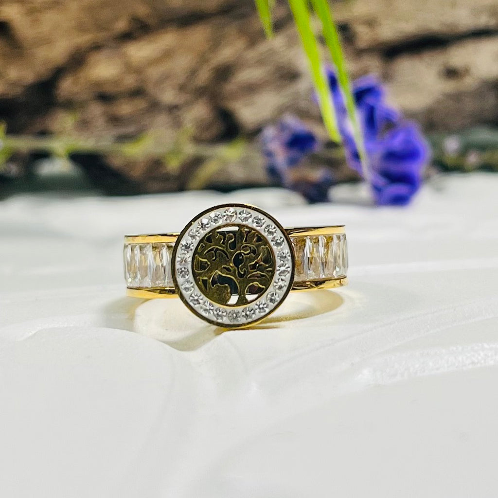 Stainless Steel Gold Tree Of Life Ring