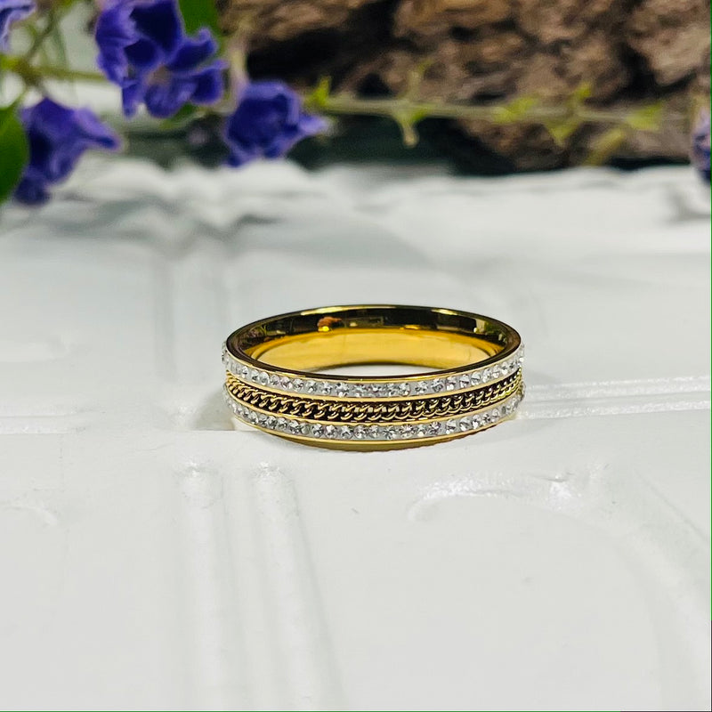 Gold plated Stainless Steel & Cubic Zirconia Ring