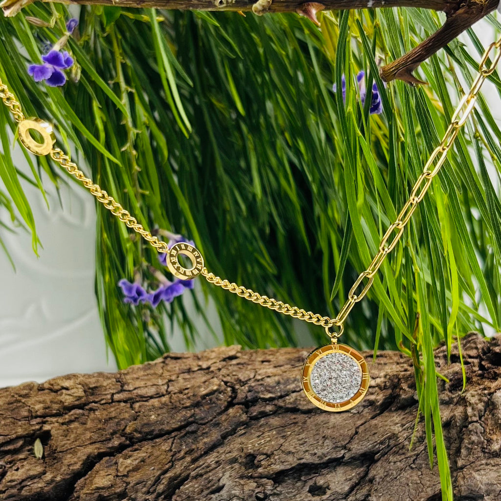 Gold Stainless Steel Chain Necklace with Pendant