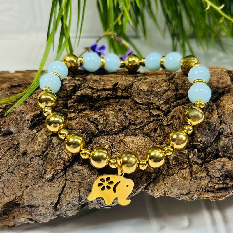 Gold Stretchy Beaded Bracelet With Charm