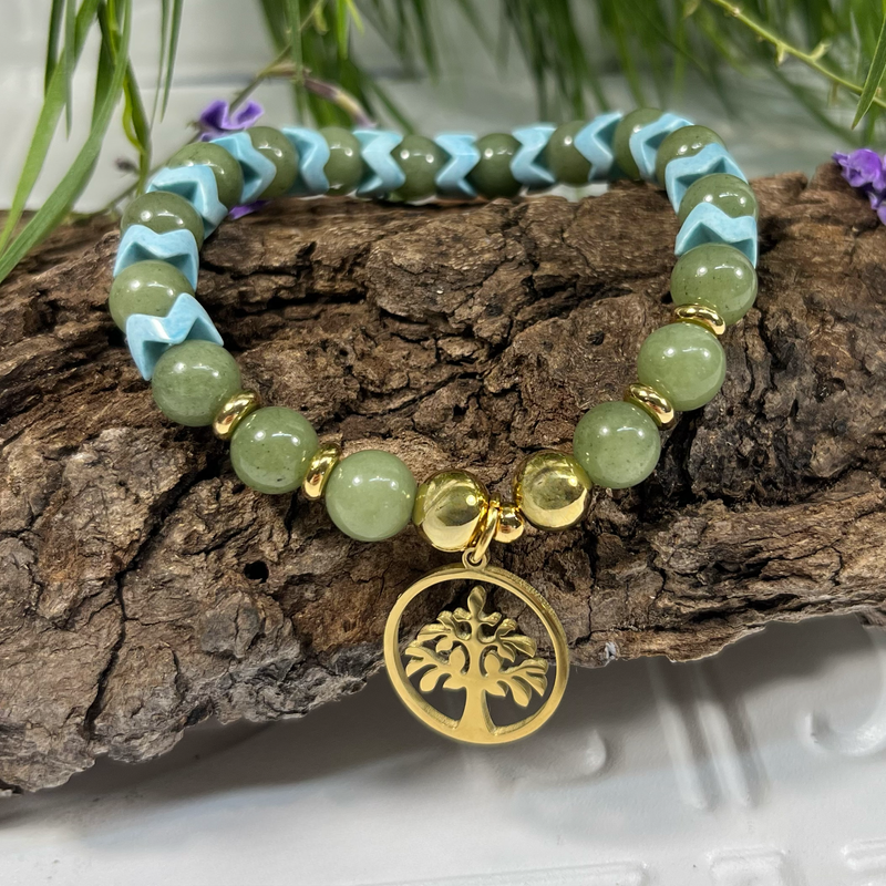 Gold Stretchy Beaded Bracelet With Charm