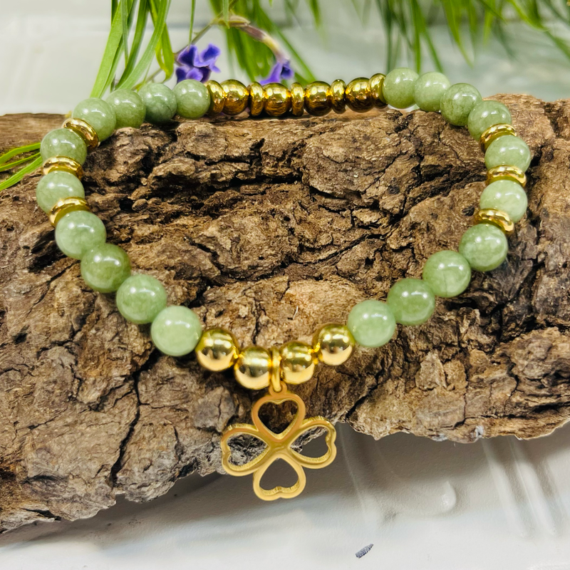 Gold Stretchy Beaded Bracelet With Charm