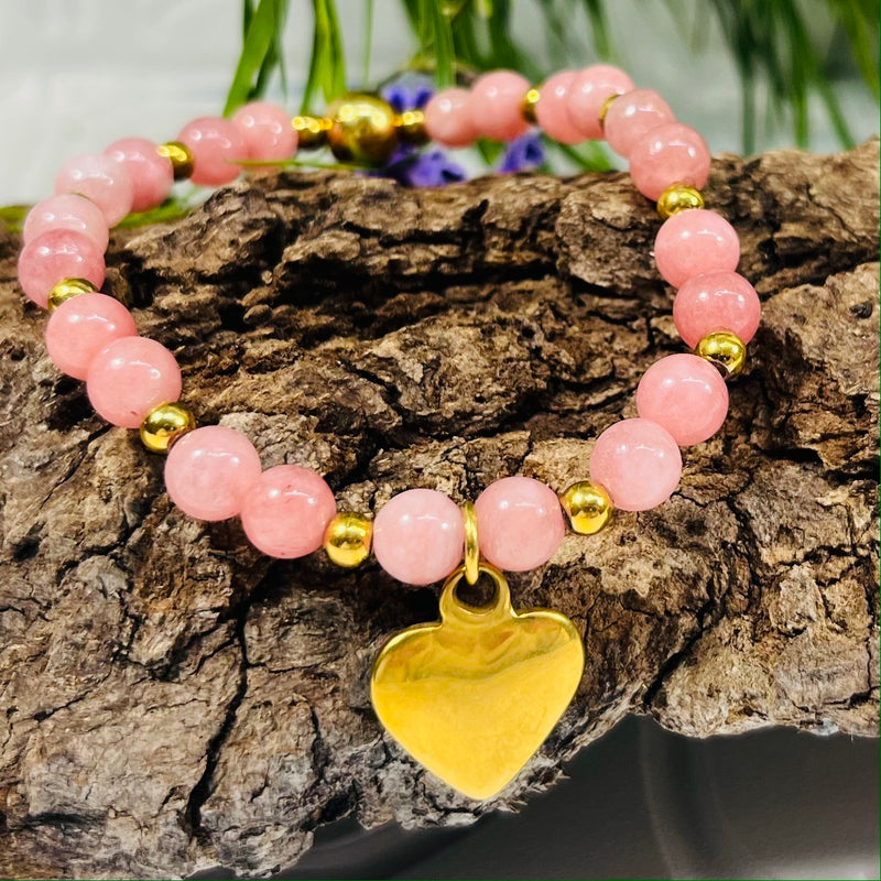 Gold Stretchy Beaded Bracelet With Charm