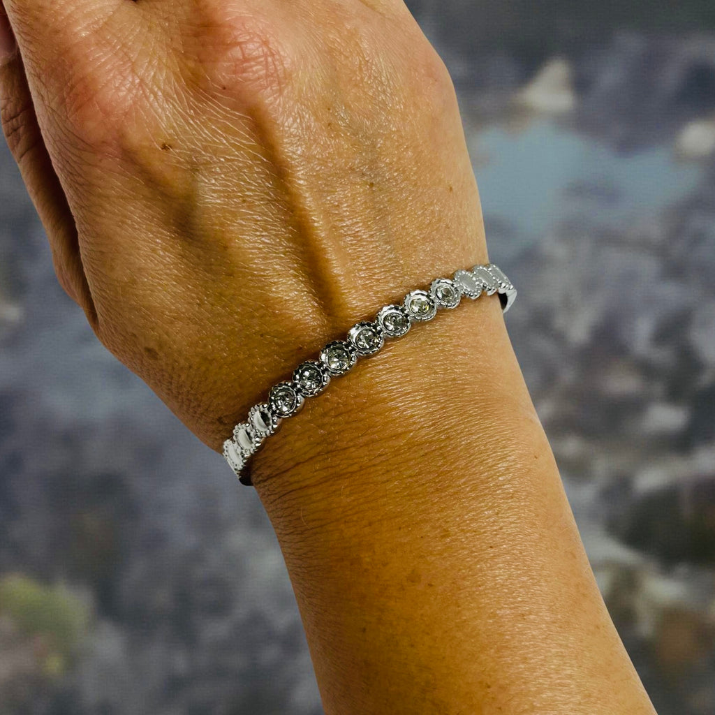 Silver & Clear Crystal Flower Bracelet