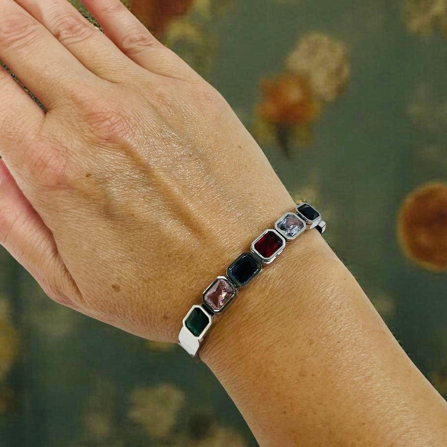 Silver Colourful Rhinestone Bangle