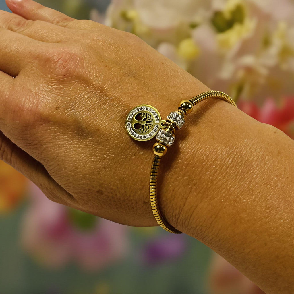 Gold Clear Crystal Tree Of Life Bracelet