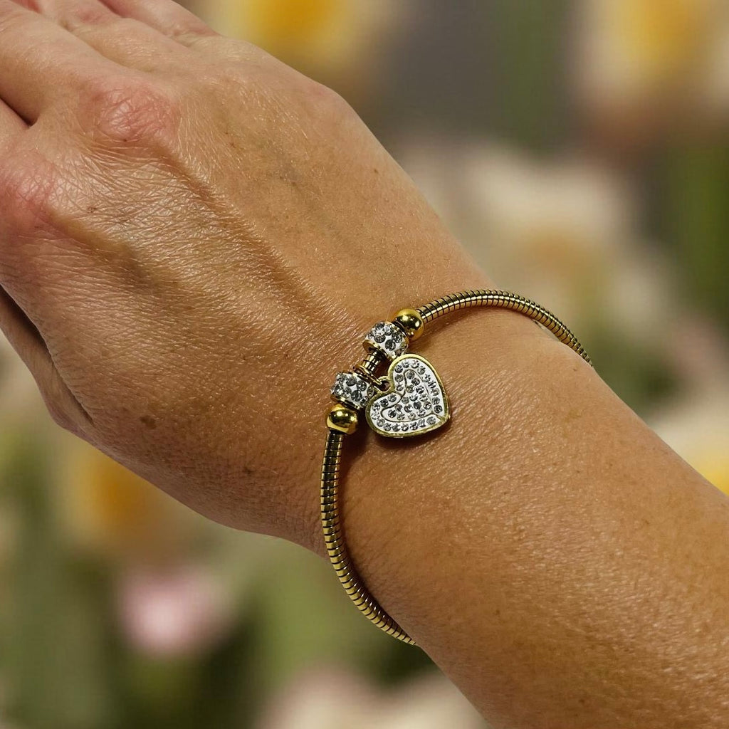 Gold Clear Crystal Heart Bracelet