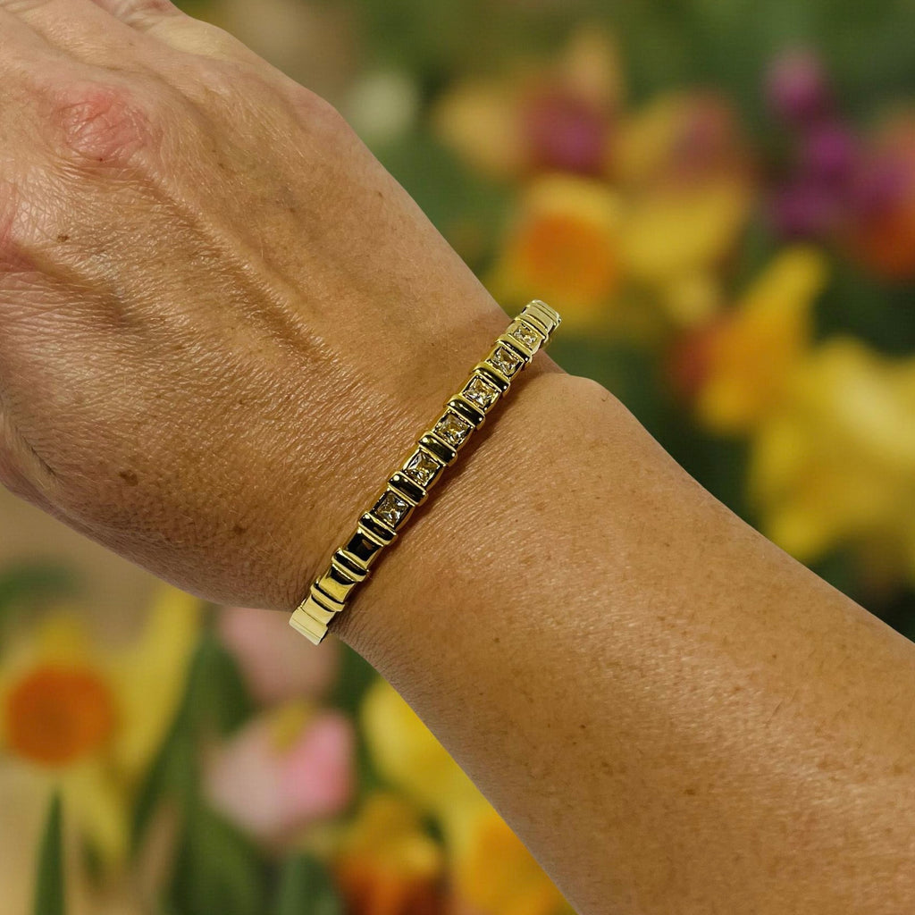 Gold & Clear Square Crystal Bracelet