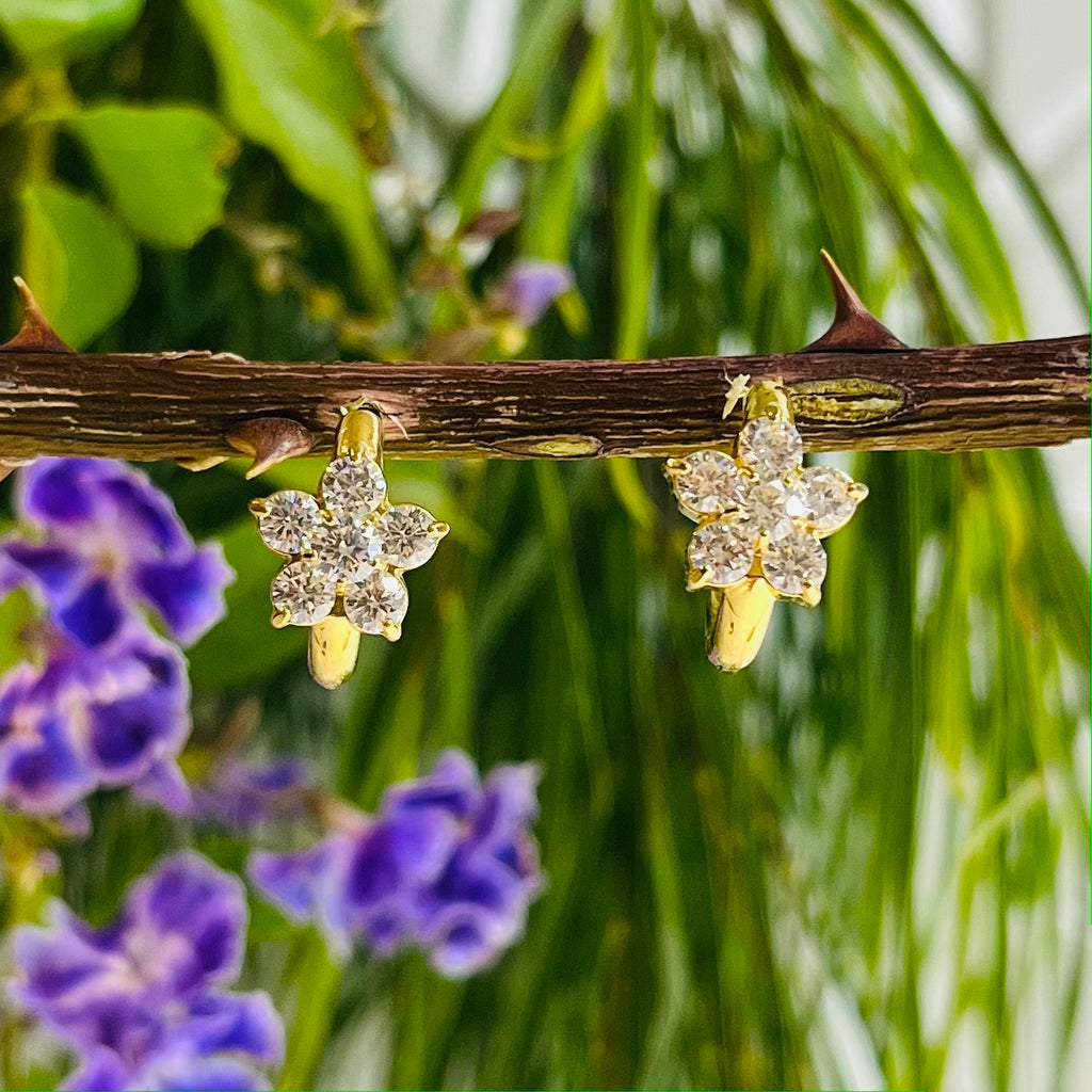 Small Gold Clear Crystal Flower Earrings