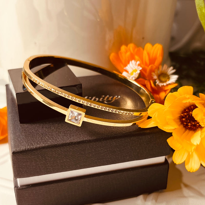 Gold Stainless Steel Feature Bangle