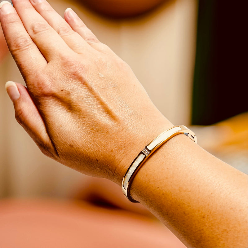 Rose Gold & Pearl Look Bangle