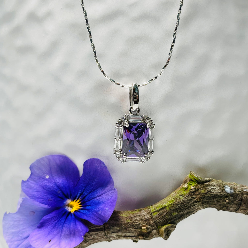 Sterling Silver & Purple Crystal Necklace