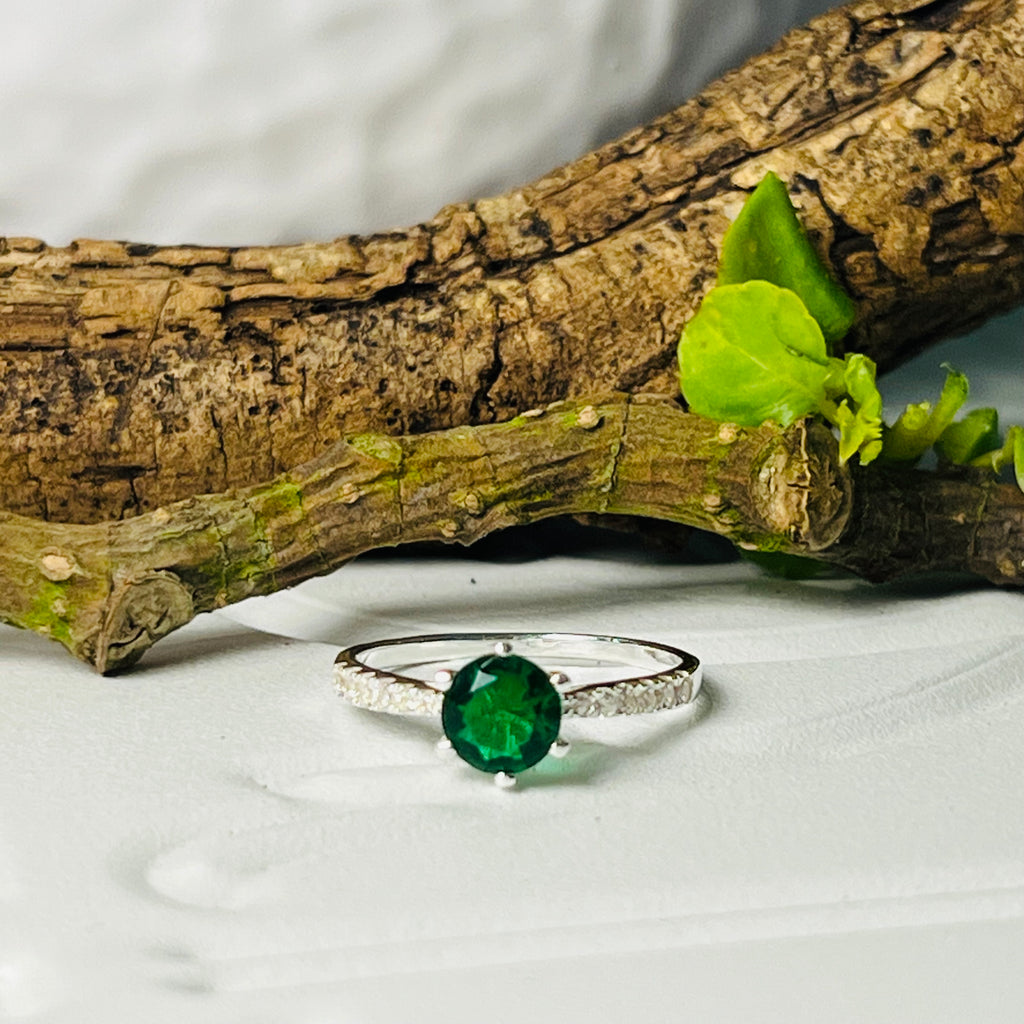 Sterling Silver Green & Clear crystal Ring