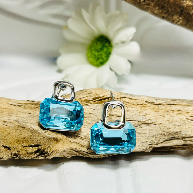 Silver & Aqua Crystal Earrings