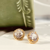 Gold Round Clear Crystal Earrings