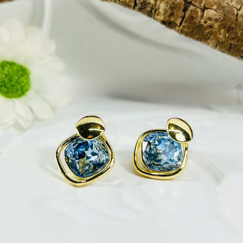 Gold & Pale Blue Crystal Earrings