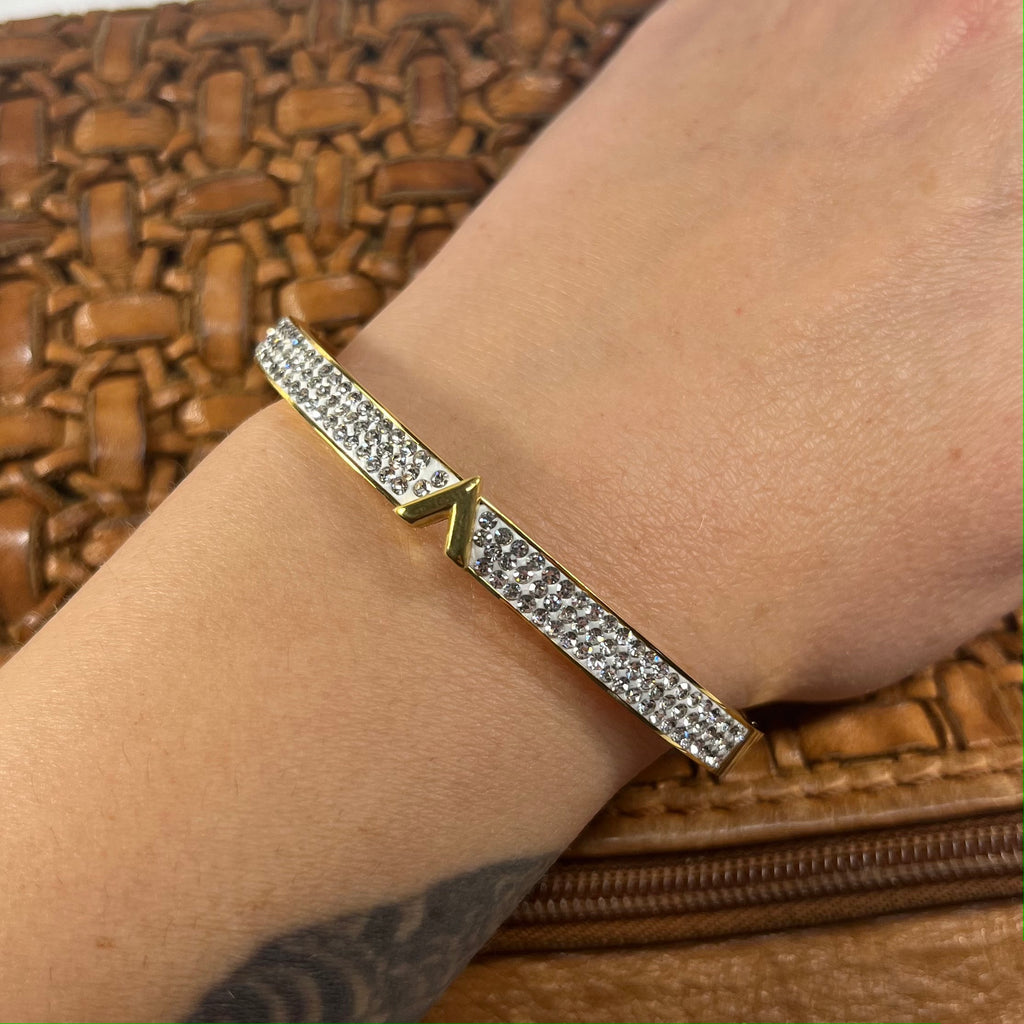 Gold & Clear cubic Zirconia Crystal Bangle