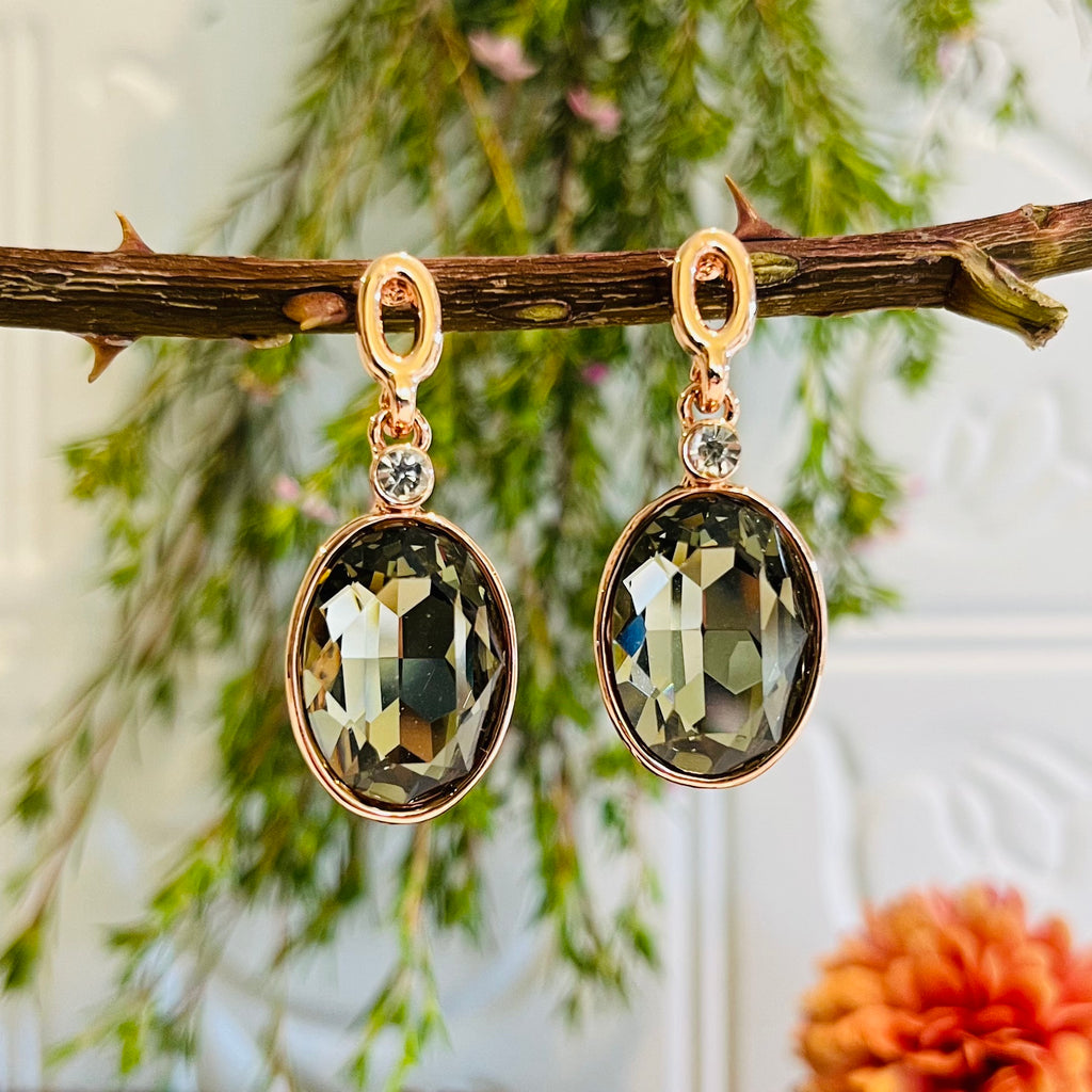Rose Gold Earthy Green Crystal Earrings