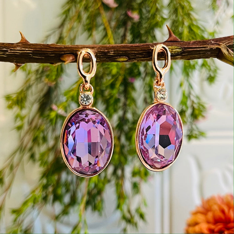 Rose Gold Lilac Crystal Earrings.