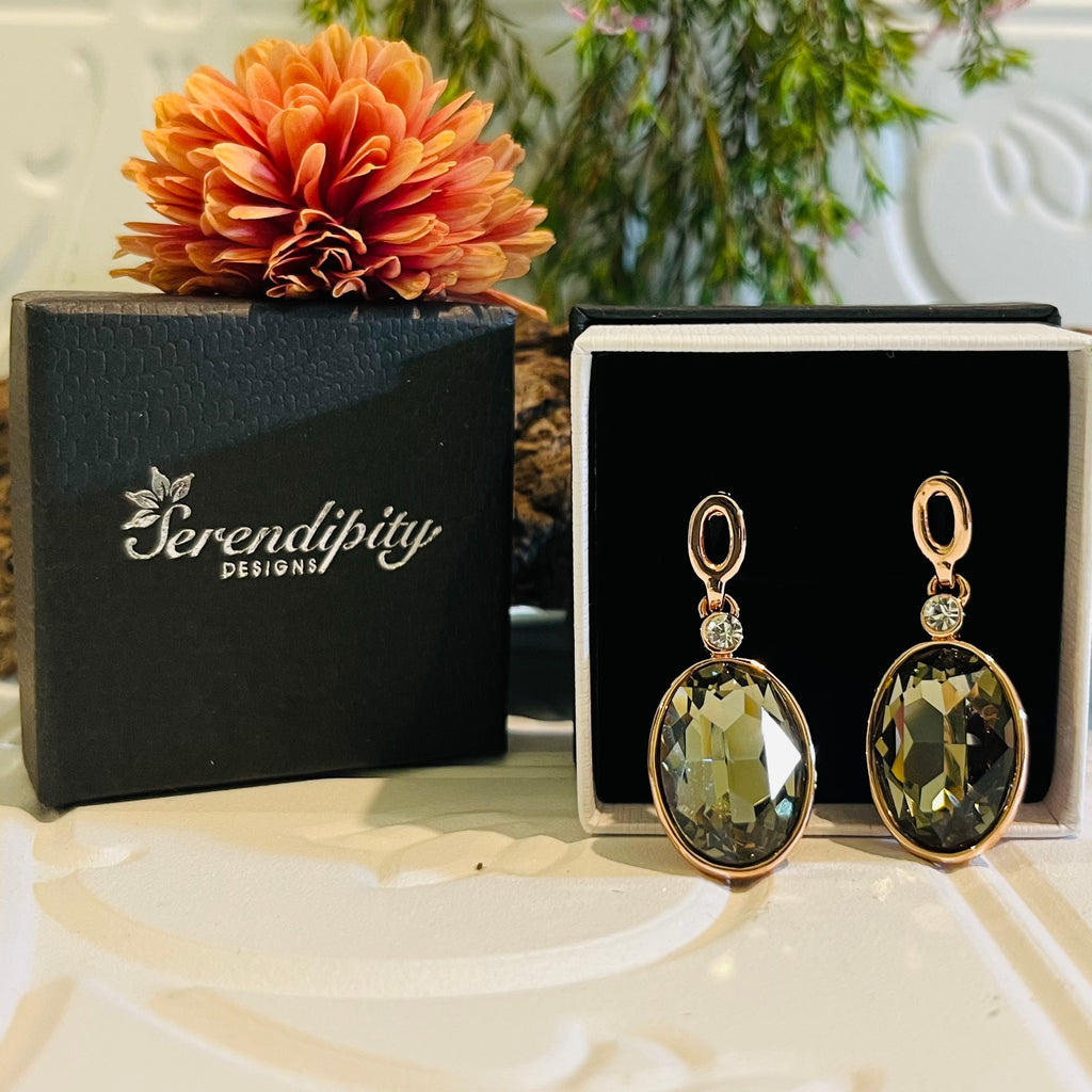 Rose Gold Earthy Green Crystal Earrings