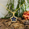 Gold Blue & Clear Crystal Flower Necklace