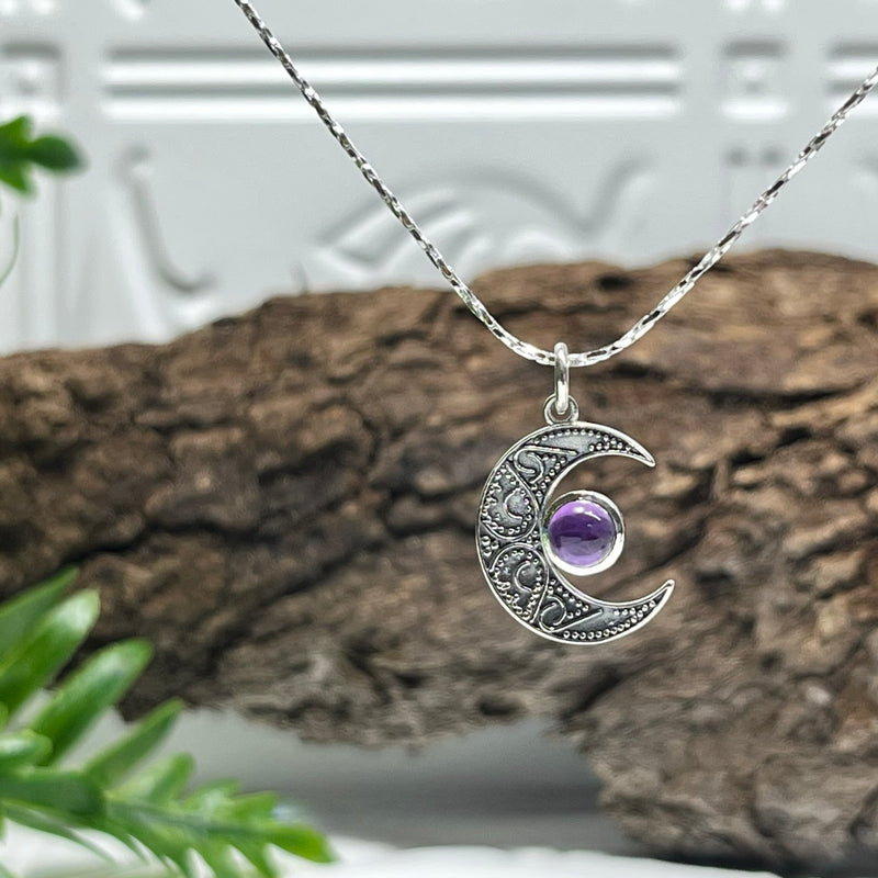 Sterling Silver Moon & Gemstone Necklace