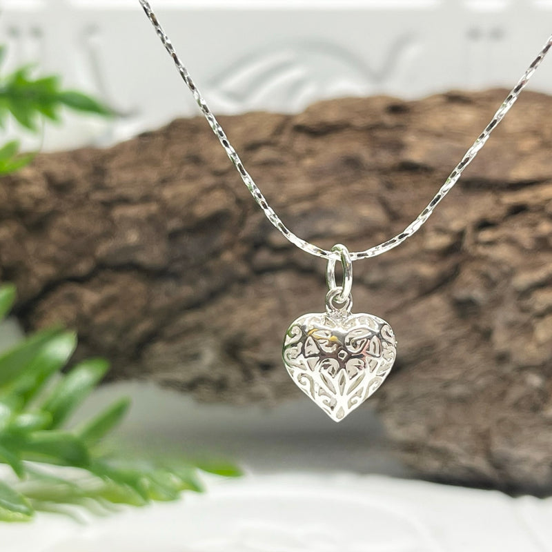 Sterling Silver Filigree Heart Necklace