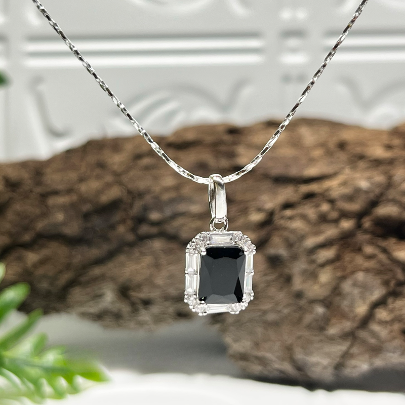 Sterling Silver & Black Crystal Necklace