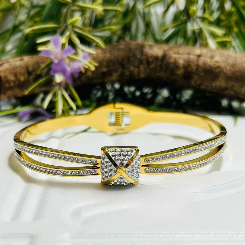 Gold Bracelet With Tiny Clear Crystals
