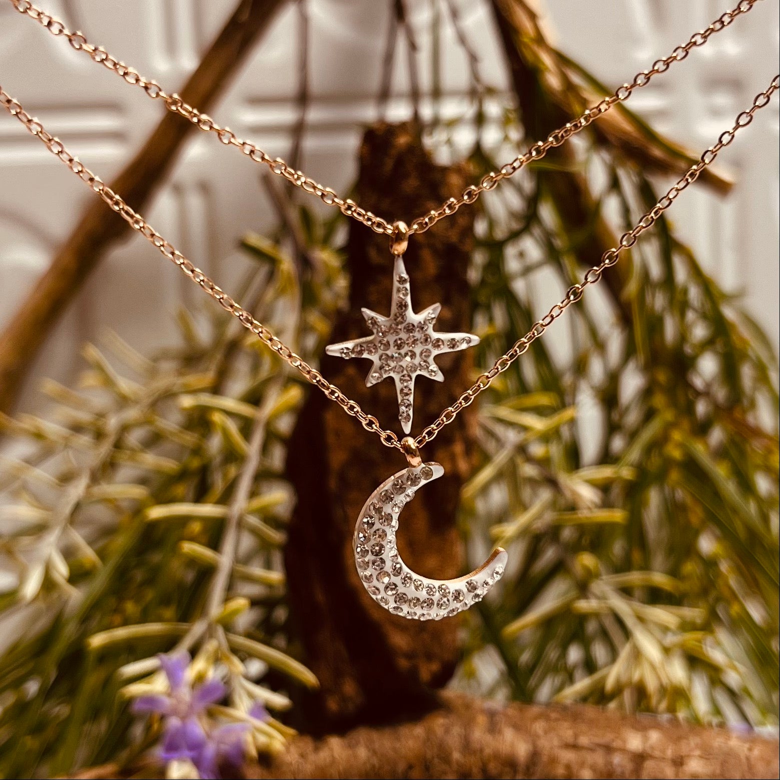 Gold Necklace Layered Moon And Stars Necklace Rose Gold Moon Star