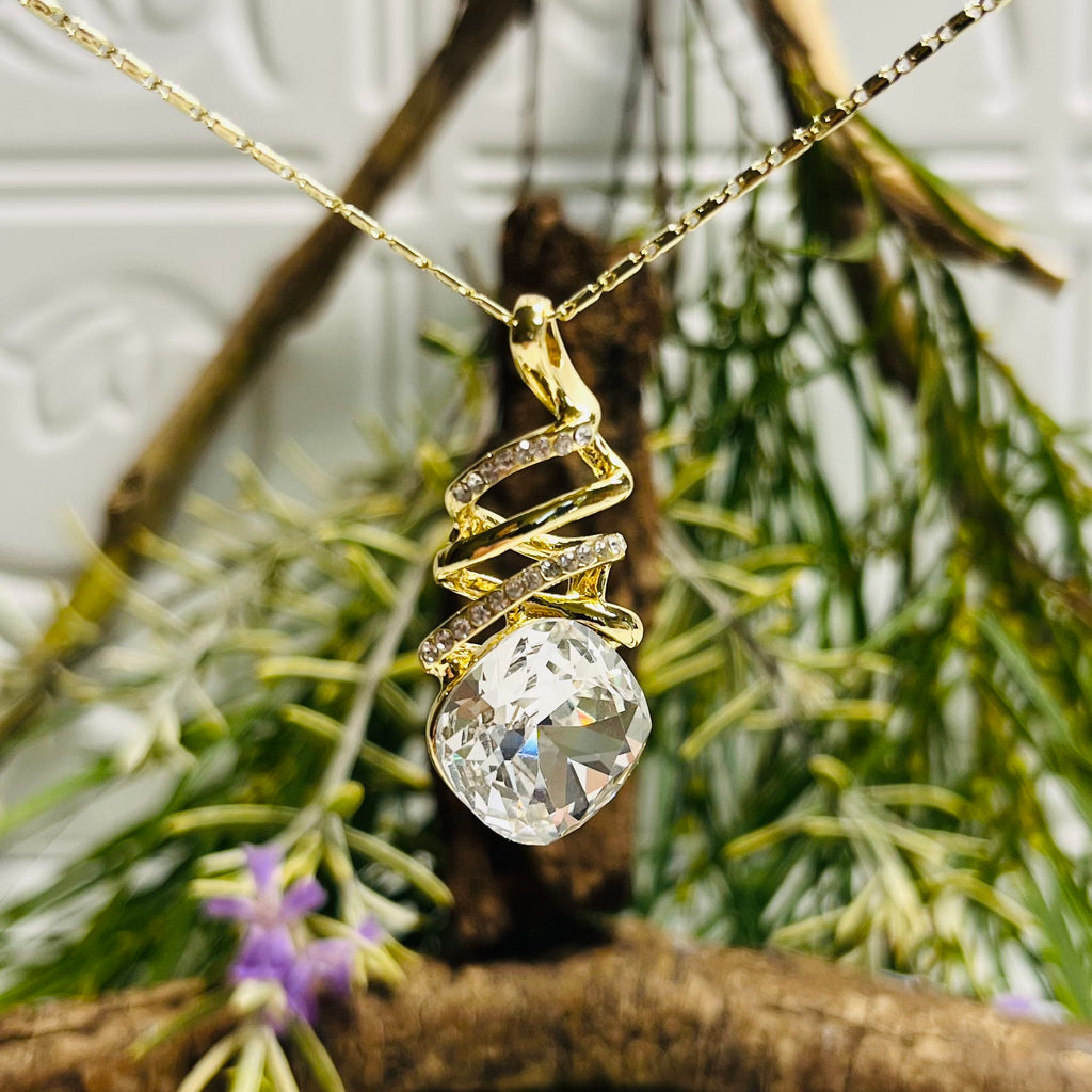 Gold Clear Crystal & Spiral Necklace