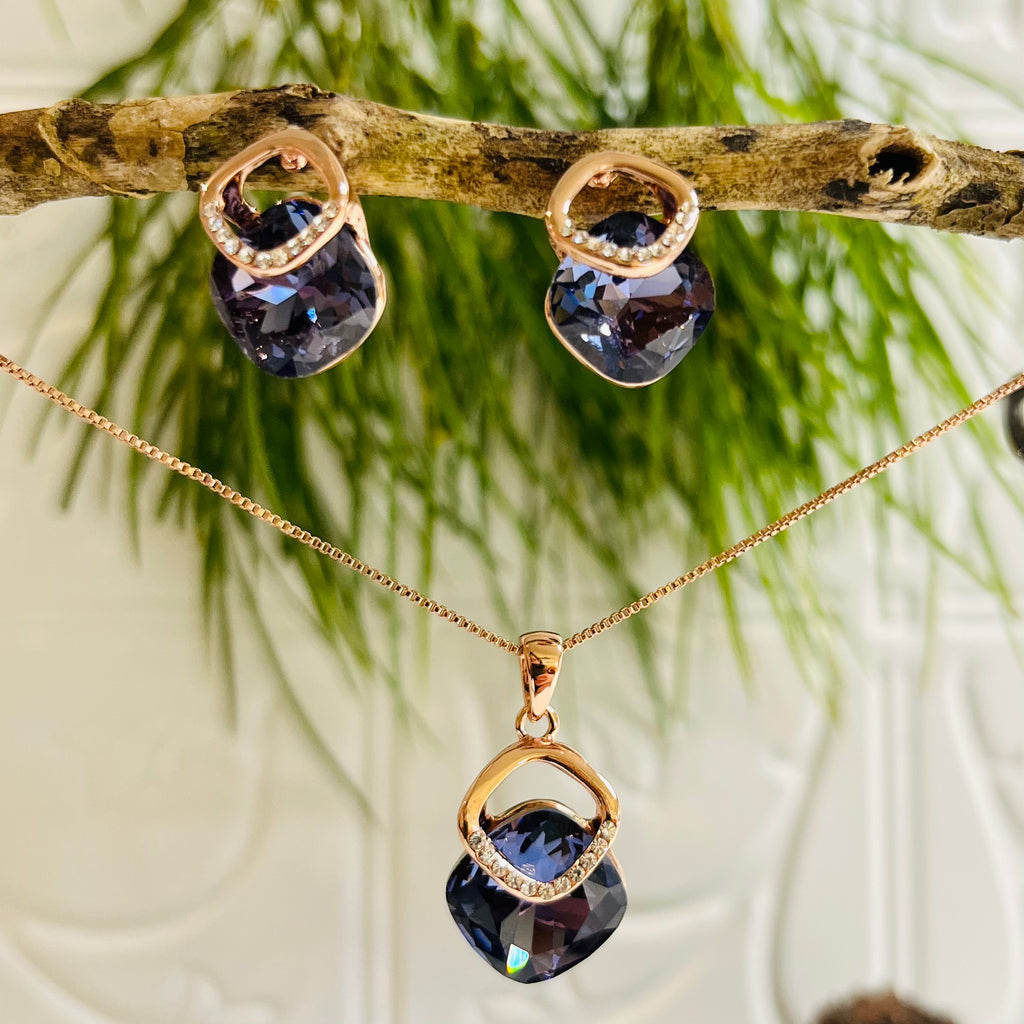 Rose Gold & Purple Crystal Necklace